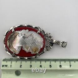 UNIQUE RARE VINTAGE ART Large Victorian Style CAMEO PENDANT Necklace