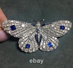 Unique Victorian Style Lab created Sapphire & CZ 925 Silver Butterfly Brooch pin