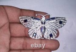 Unique Victorian Style Lab created Sapphire & CZ 925 Silver Butterfly Brooch pin