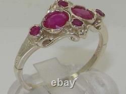 Unusual English Solid 925 Sterling Silver Natural Ruby Victorian Style Ring