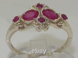 Unusual English Solid 925 Sterling Silver Natural Ruby Victorian Style Ring