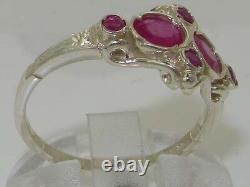 Unusual English Solid 925 Sterling Silver Natural Ruby Victorian Style Ring