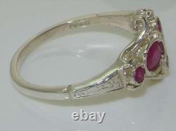 Unusual English Solid 925 Sterling Silver Natural Ruby Victorian Style Ring