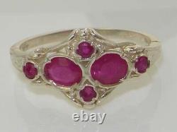 Unusual English Solid 925 Sterling Silver Natural Ruby Victorian Style Ring