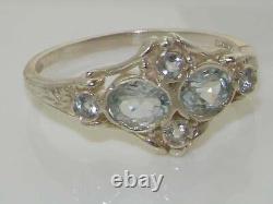 Unusual Solid 925 Sterling Silver Natural Aquamarine Victorian Style Ring