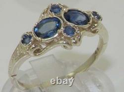 Unusual Solid 925 Sterling Silver Natural Blue Sapphire Victorian Style Ring