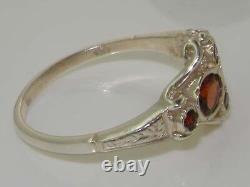 Unusual Solid 925 Sterling Silver Natural Garnet Victorian Style Ring