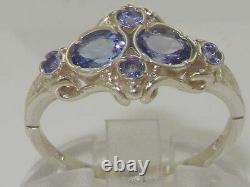 Unusual Solid 925 Sterling Silver Natural Tanzanite Victorian Style Ring