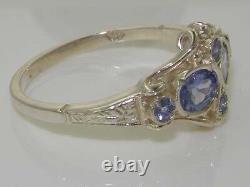 Unusual Solid 925 Sterling Silver Natural Tanzanite Victorian Style Ring
