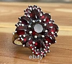 VICTORIAN STYLE BOHEMIAN GARNET COCKTAIL RING 14k GOLD & STERLING VERMEIL 7.75