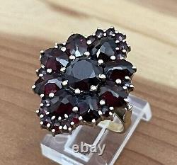 VICTORIAN STYLE BOHEMIAN GARNET COCKTAIL RING 14k GOLD & STERLING VERMEIL 7.75