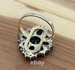 VICTORIAN STYLE BOHEMIAN GARNET COCKTAIL RING 14k GOLD & STERLING VERMEIL 7.75