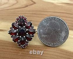 VICTORIAN STYLE BOHEMIAN GARNET COCKTAIL RING 14k GOLD & STERLING VERMEIL 7.75