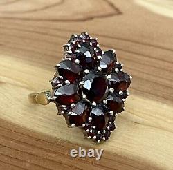 VICTORIAN STYLE BOHEMIAN GARNET COCKTAIL RING 14k GOLD & STERLING VERMEIL 7.75