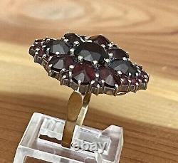 VICTORIAN STYLE BOHEMIAN GARNET COCKTAIL RING 14k GOLD & STERLING VERMEIL 7.75