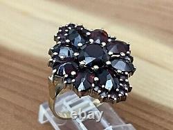 VICTORIAN STYLE BOHEMIAN GARNET COCKTAIL RING 14k GOLD & STERLING VERMEIL 7.75