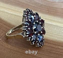 VICTORIAN STYLE BOHEMIAN GARNET COCKTAIL RING 14k GOLD & STERLING VERMEIL 7.75