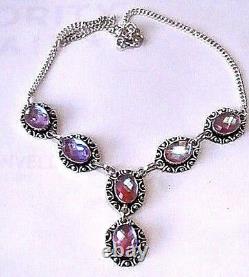 VICTORIAN STYLE MYSTIC PINK TOPAZ FILIGREE ART DECO NECKLACE Sterling Silver