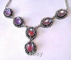 VICTORIAN STYLE MYSTIC PINK TOPAZ FILIGREE ART DECO NECKLACE Sterling Silver