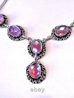 VICTORIAN STYLE MYSTIC PINK TOPAZ FILIGREE ART DECO NECKLACE Sterling Silver