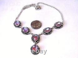 VICTORIAN STYLE MYSTIC PINK TOPAZ FILIGREE ART DECO NECKLACE Sterling Silver