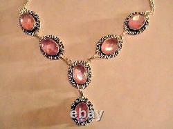 VICTORIAN STYLE MYSTIC PINK TOPAZ FILIGREE ART DECO NECKLACE Sterling Silver