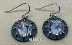 VICTORIAN STYLE STERLING SILVER ROSE CUT CUBIC ZIRCONIA DROP EARRINGS 4 carat