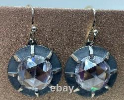 VICTORIAN STYLE STERLING SILVER ROSE CUT CUBIC ZIRCONIA DROP EARRINGS 4 carat