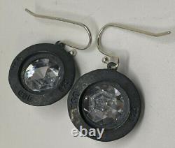 VICTORIAN STYLE STERLING SILVER ROSE CUT CUBIC ZIRCONIA DROP EARRINGS 4 carat