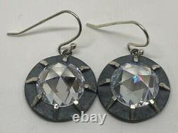 VICTORIAN STYLE STERLING SILVER ROSE CUT CUBIC ZIRCONIA DROP EARRINGS 4 carat