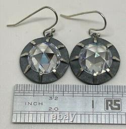 VICTORIAN STYLE STERLING SILVER ROSE CUT CUBIC ZIRCONIA DROP EARRINGS 4 carat