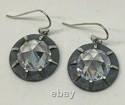 VICTORIAN STYLE STERLING SILVER ROSE CUT CUBIC ZIRCONIA DROP EARRINGS 4 carat