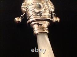 VICTORIAN STYLE Sterling Silver Tom Kitten Cat BABY RATTLE Baby Shower Gift