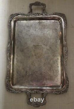 VTG 1930s Victorian Style LARGE SILVER Plated SERVING TRAY With Handle 22L X16W