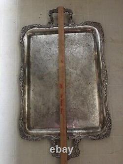 VTG 1930s Victorian Style LARGE SILVER Plated SERVING TRAY With Handle 22L X16W