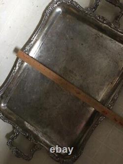 VTG 1930s Victorian Style LARGE SILVER Plated SERVING TRAY With Handle 22L X16W