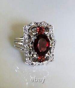 Victoria Wieck Large Garnet Stone Victorian Style Sterling Silver Ring Size 7
