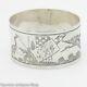 Victorian Asian Style Aesthetic Design Solid Silver Napkin Ring Bird Boat 1889