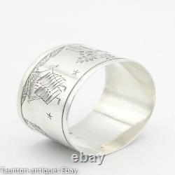 Victorian Asian style aesthetic design solid silver napkin ring bird boat 1889