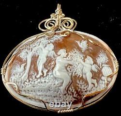 Victorian Carved Shell Cameo Silver Pendant Original Made in Italy eden Rare