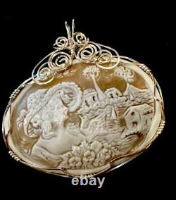 Victorian Carved Shell Cameo Silver Pendant Original Made in Italy woman Rare