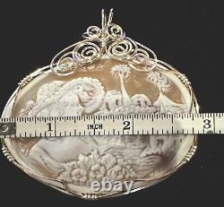 Victorian Carved Shell Cameo Silver Pendant Original Made in Italy woman Rare