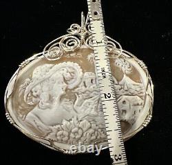 Victorian Carved Shell Cameo Silver Pendant Original Made in Italy woman Rare