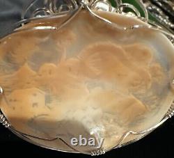 Victorian Carved Shell Cameo Silver Pendant Original Made in Italy woman Rare