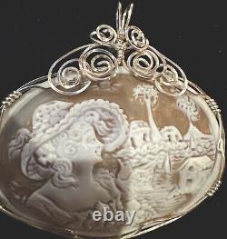 Victorian Carved Shell Cameo Silver Pendant Original Made in Italy woman Rare