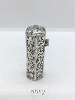 Victorian Hexagonal shaped Sterling Silver Scent Bottle art nouveau style