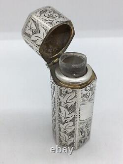 Victorian Hexagonal shaped Sterling Silver Scent Bottle art nouveau style