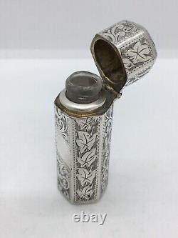 Victorian Hexagonal shaped Sterling Silver Scent Bottle art nouveau style