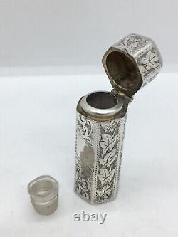 Victorian Hexagonal shaped Sterling Silver Scent Bottle art nouveau style