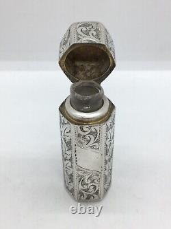 Victorian Hexagonal shaped Sterling Silver Scent Bottle art nouveau style